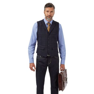 Hammond & Co. by Patrick Grant Big and tall navy checked wool blend waistcoat